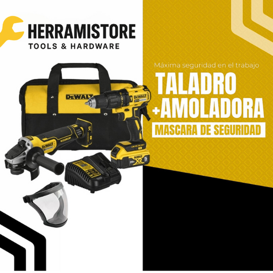 TALADRO + AMOLADORA + MASCARA DE SEGURIDA